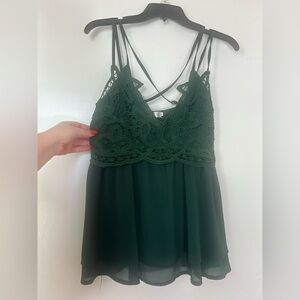 Green Lace Spaghetti Strap Top